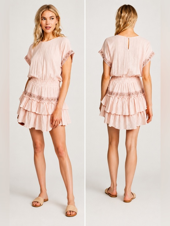 Misa Los Angeles Dresses & Skirts - Misa Los Angeles Olivia Blush Pink Tiered Ruffle Cotton Mini Dress Sz Medium